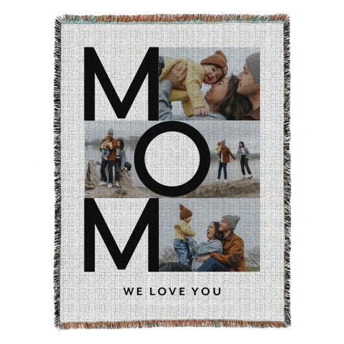 Bold Mom Letters Woven Photo Blanket, 54x70, White