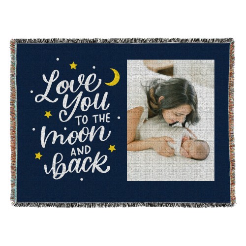 To The Moon and Back Script Woven Photo Blanket, 54x70, Blue