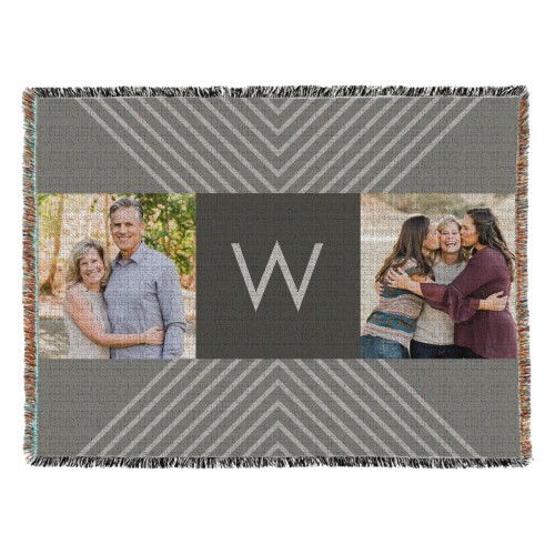 Clean Contemporary Monogram Woven Photo Blanket, 54x70, Gray, warm gray