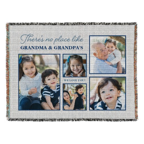 No Place Like Woven Photo Blanket, 54x70, Blue