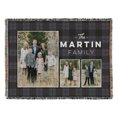 Rustic Plaid Family Woven Photo Blanket, 54x70, Black