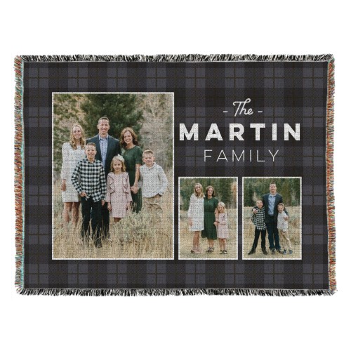 Rustic Plaid Family Woven Photo Blanket, 54x70, Black, coal