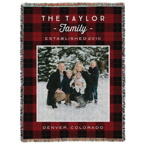 Rustic Plaid Red Woven Photo Blanket, 60x80, Red