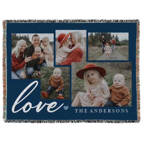 Script Love Collage Woven Photo Blanket, 60x80, Blue