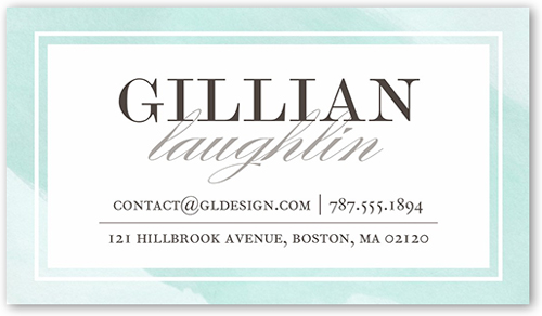 Watercolor Border Calling Card, Green, Matte, Signature Smooth Cardstock