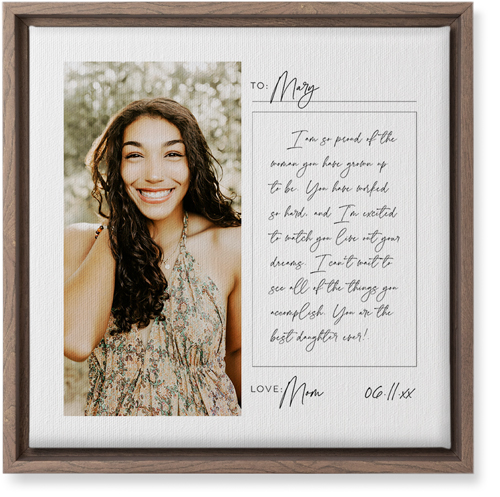 Handwritten Letter Wall Art, Walnut, Single piece, Canvas, 12x12, White, white