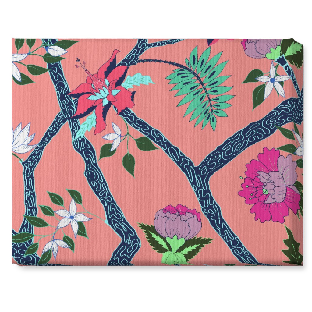 Peony Branches - Coral Wall Art, No Frame, Single piece, Canvas, 16x20, Multicolor