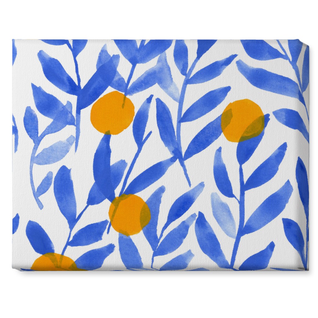 Modern Lemons Block - Blue and Orange Wall Art, No Frame, Single piece, Canvas, 16x20, Blue