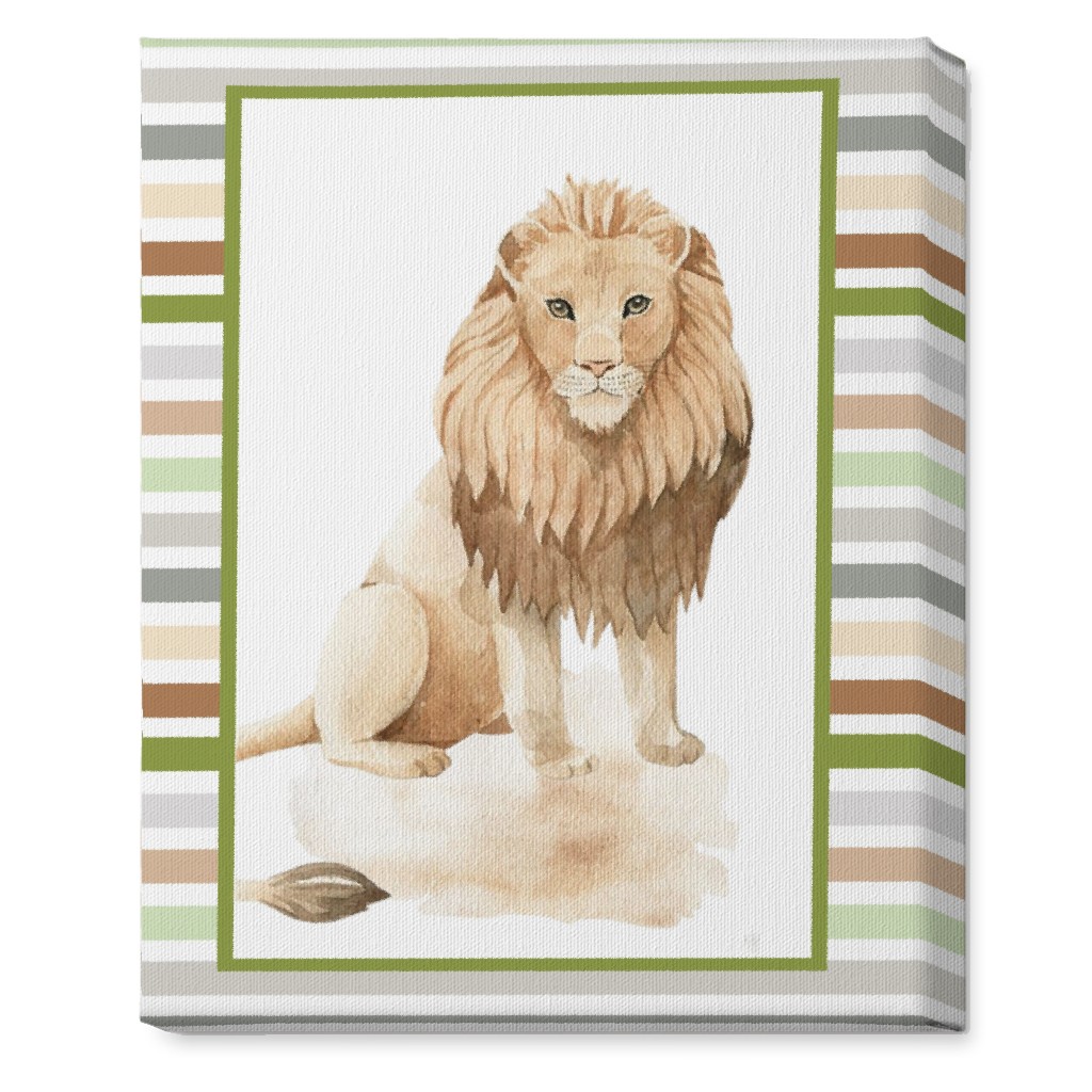 Jungle Safari Animals and Stripes - Lion Wall Art, No Frame, Single piece, Canvas, 16x20, Multicolor