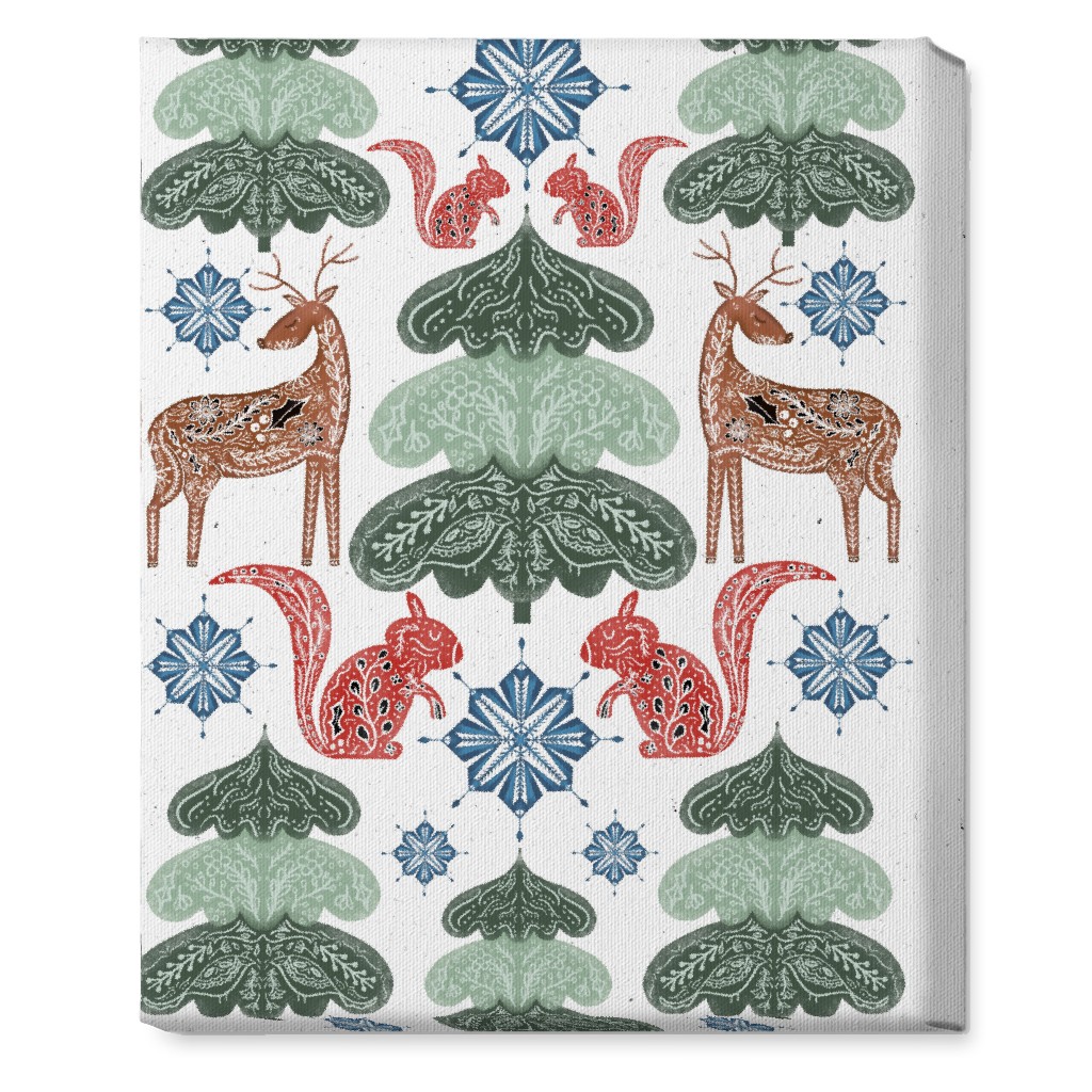 Scandi Woodland Forest & Animals - Green Wall Art, No Frame, Single piece, Canvas, 16x20, Green, Classic Green