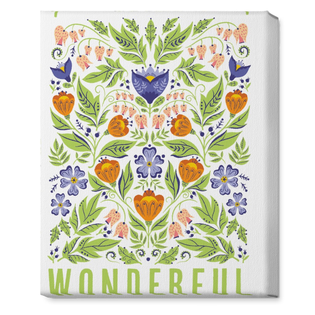 You Are Wonderful Floral - Green Wall Art, No Frame, Single piece, Canvas, 16x20, Green