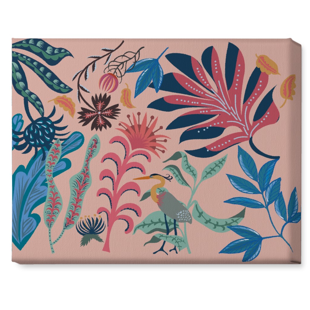 Bold Heron - Multi on Pink Wall Art, No Frame, Single piece, Canvas, 16x20, Pink, Bright Pink