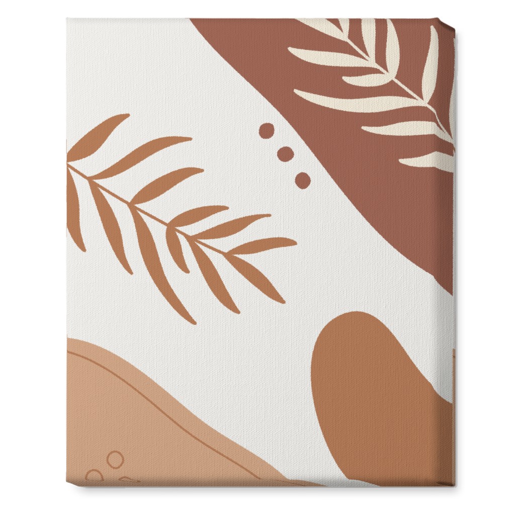 Fern Leaves and Abstract Shapes - Earth Tones Wall Art, No Frame, Single piece, Canvas, 16x20, Orange, Orange