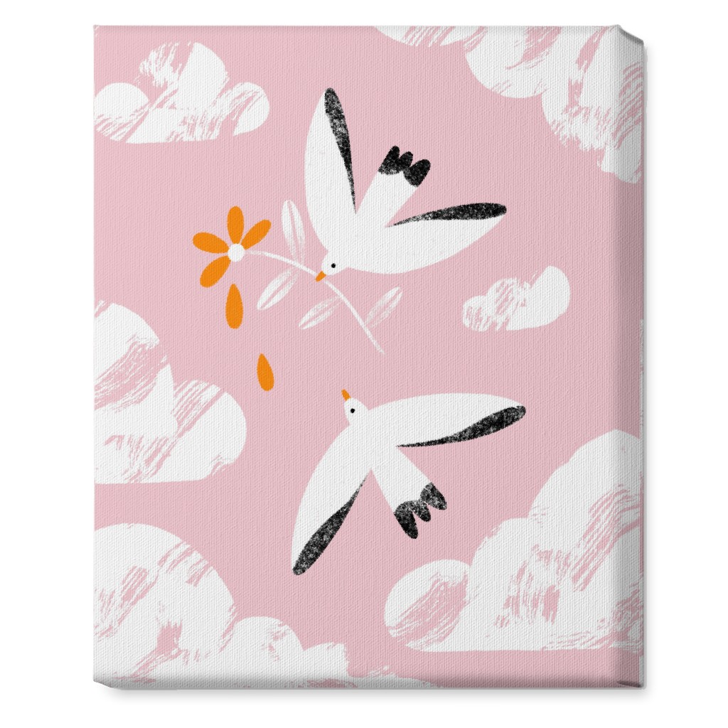 Two Birds in the Pink Sky Wall Art, No Frame, Single piece, Canvas, 16x20, Pink, Bright Pink