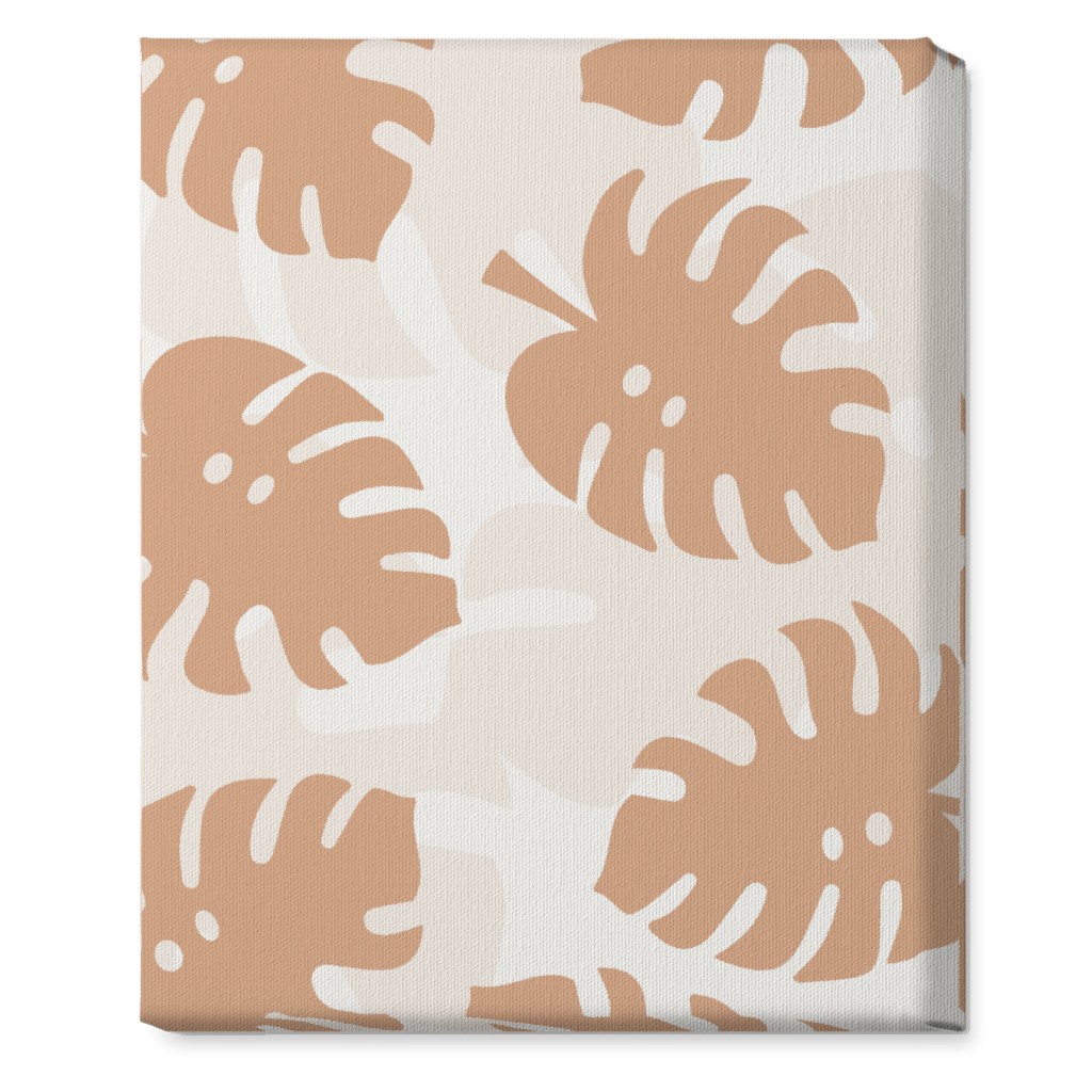 Monstera Leaves in Earth Tones Wall Art, No Frame, Single piece, Canvas, 16x20, Orange, Tan