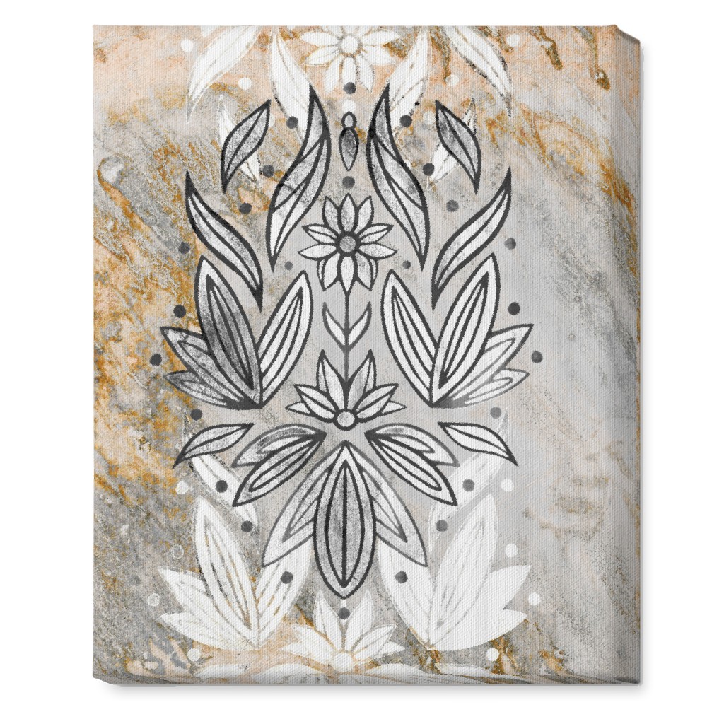 Floral Art Deco Marble Wall Art, No Frame, Single piece, Canvas, 16x20, Gray