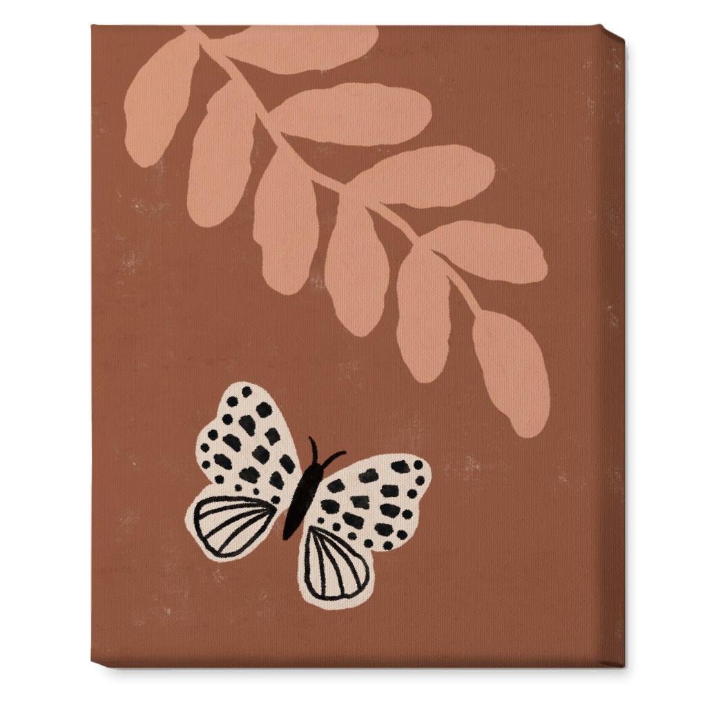 Butterfly and Leaves - Warm Wall Art, No Frame, Single piece, Canvas, 16x20, Brown