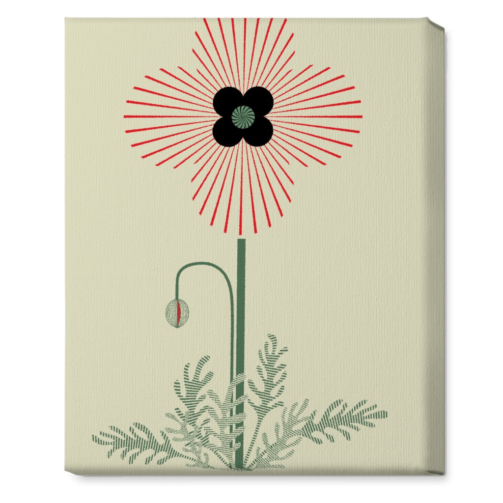 Abstract Poppy Flower - Red on Beige Wall Art, No Frame, Single piece, Canvas, 16x20, Red