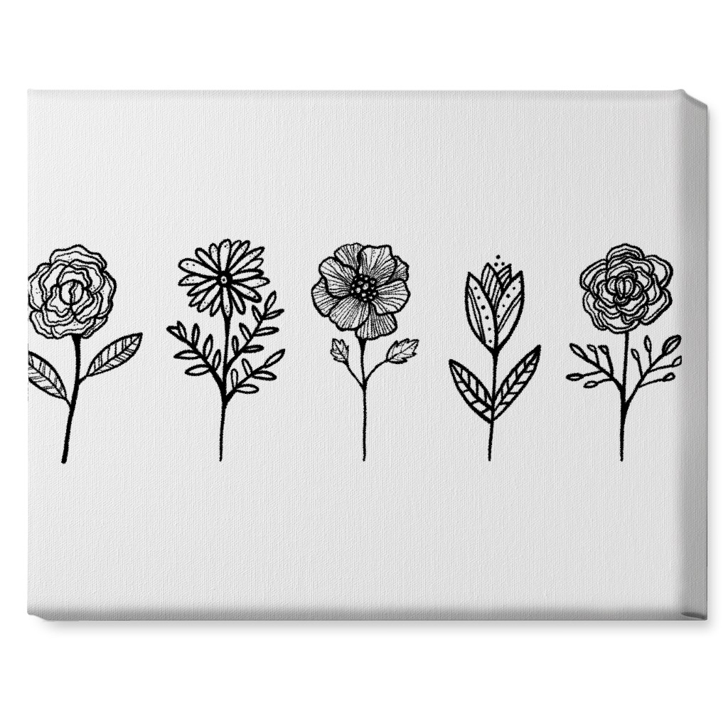 Floral Studies - Black and White Wall Art, No Frame, Single piece, Canvas, 16x20, White