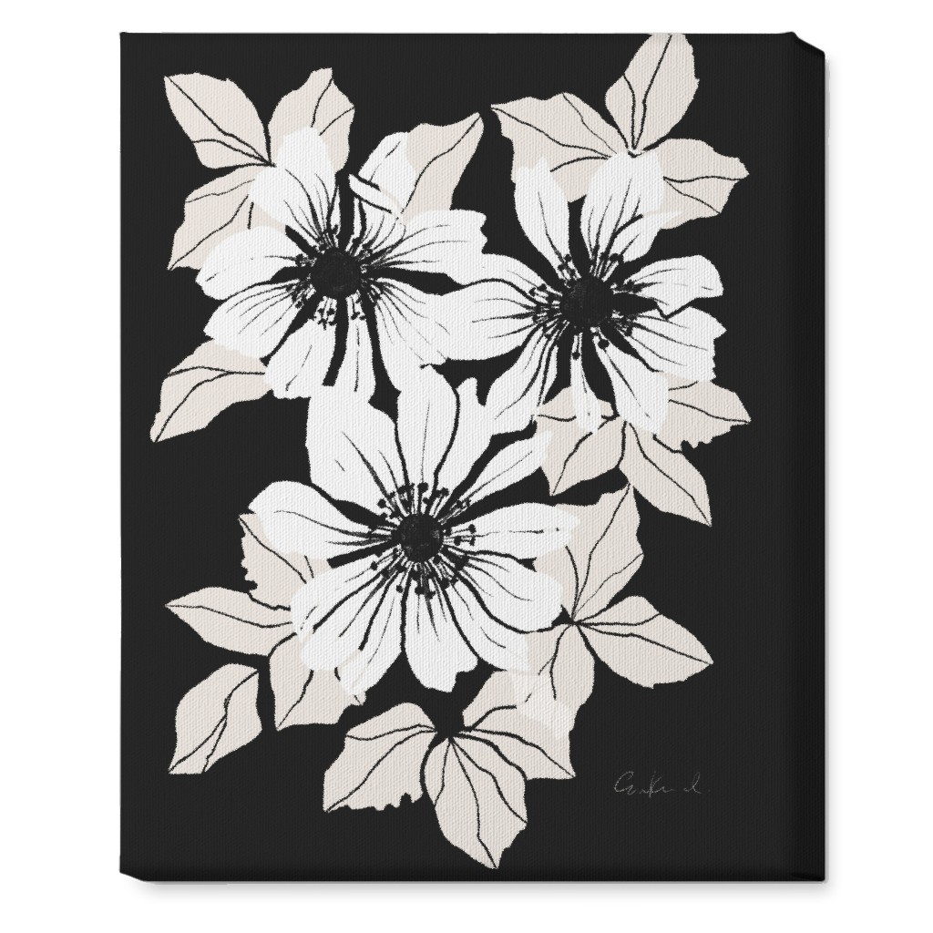 Botanical Big Anemones Wall Art, No Frame, Single piece, Canvas, 16x20, Gray, Charcoal