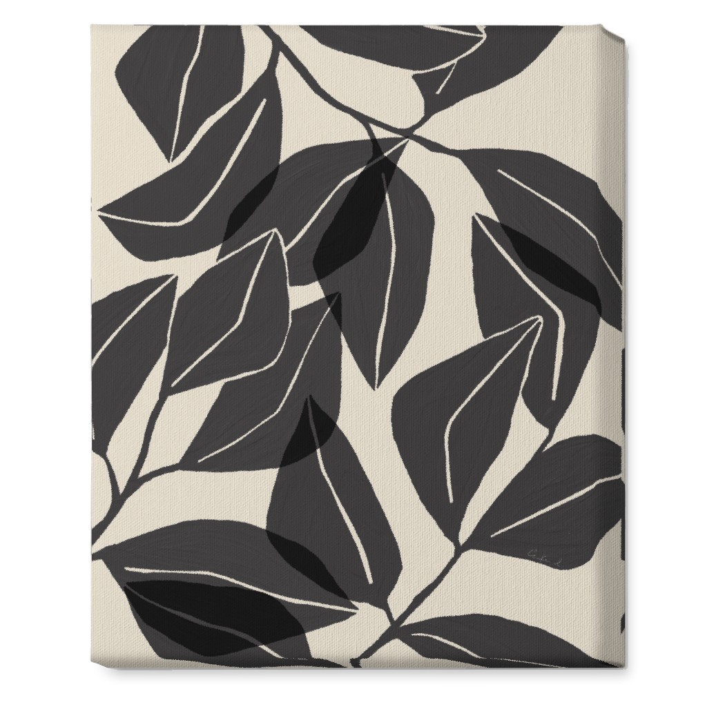Botanical Ficus Leaves Wall Art, No Frame, Single piece, Canvas, 16x20, Gray, Gray