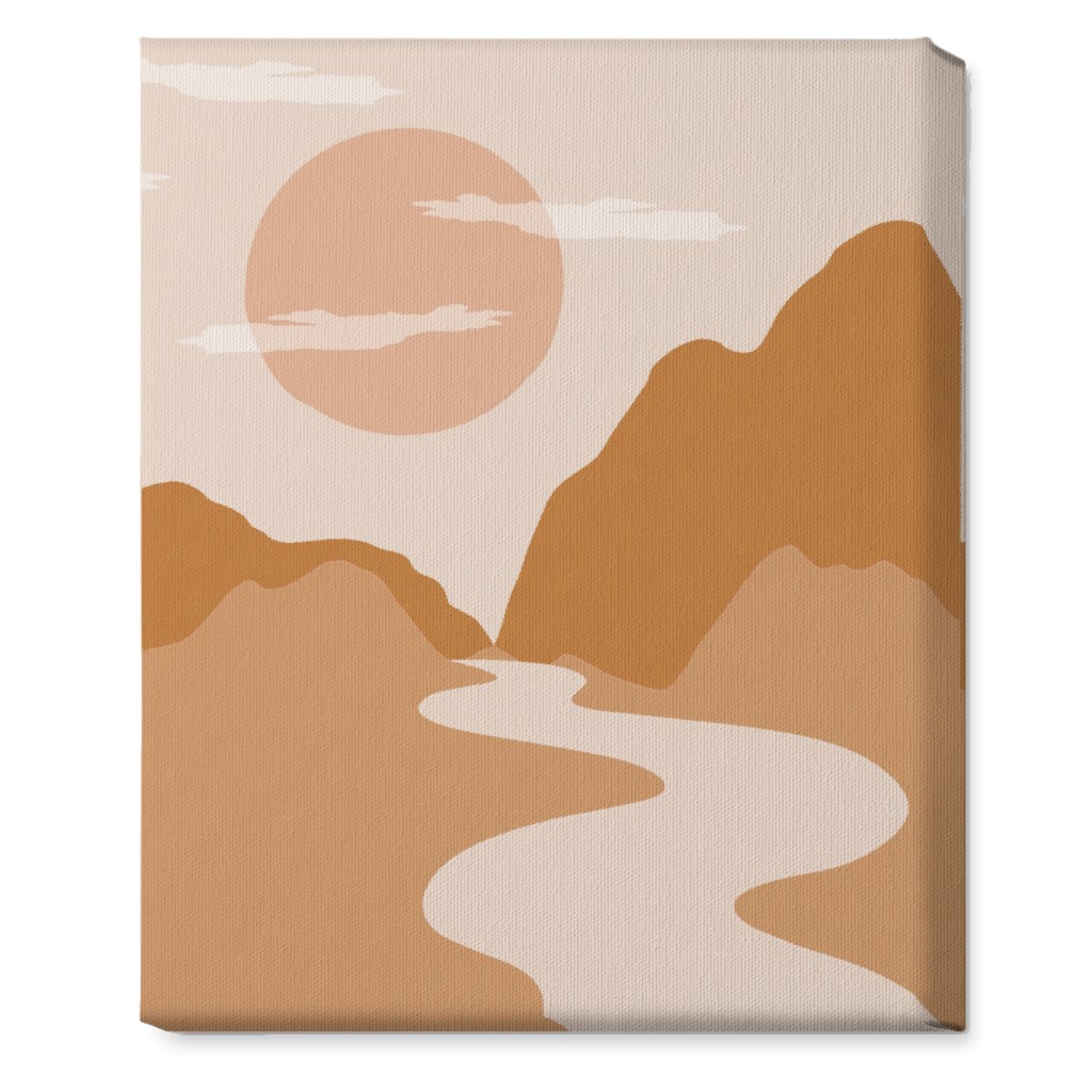 Abstract Mountain River Landscape - Neutral Wall Art, No Frame, Single piece, Canvas, 16x20, Orange
