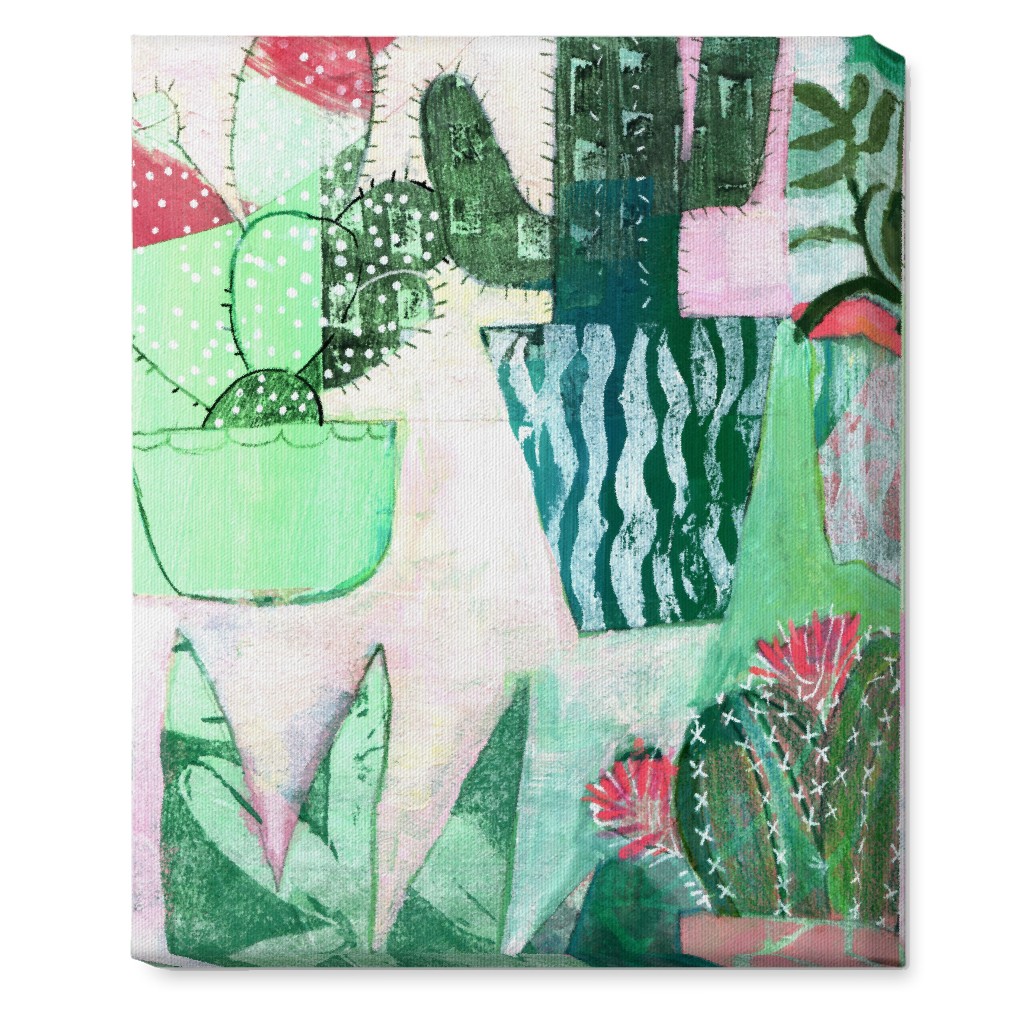 Cactus Collage - Green Wall Art, No Frame, Single piece, Canvas, 16x20, Green