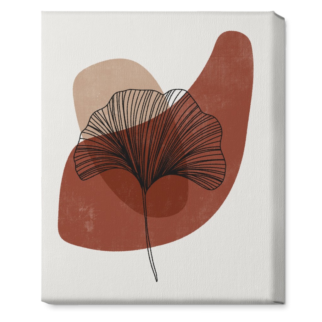 Abstract Ginko - Terracotta and Ivory Wall Art, No Frame, Single piece, Canvas, 16x20, Brown