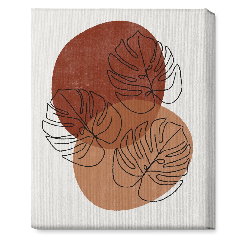 Abstract Monstera Leaves - Terracotta and Ivory Wall Art, No Frame, Single piece, Canvas, 16x20, Brown