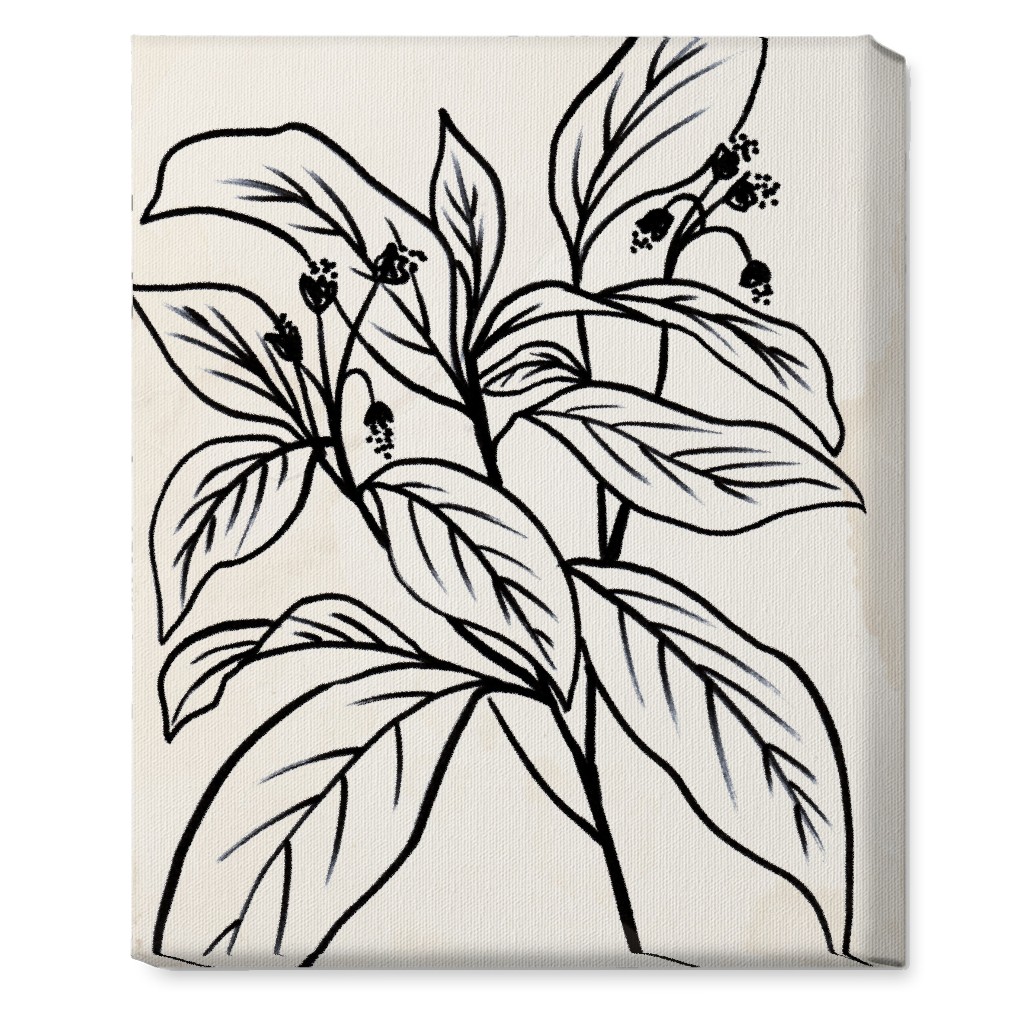 Vintage Branch Sketch - Beige and Black Wall Art, No Frame, Single piece, Canvas, 16x20, Beige