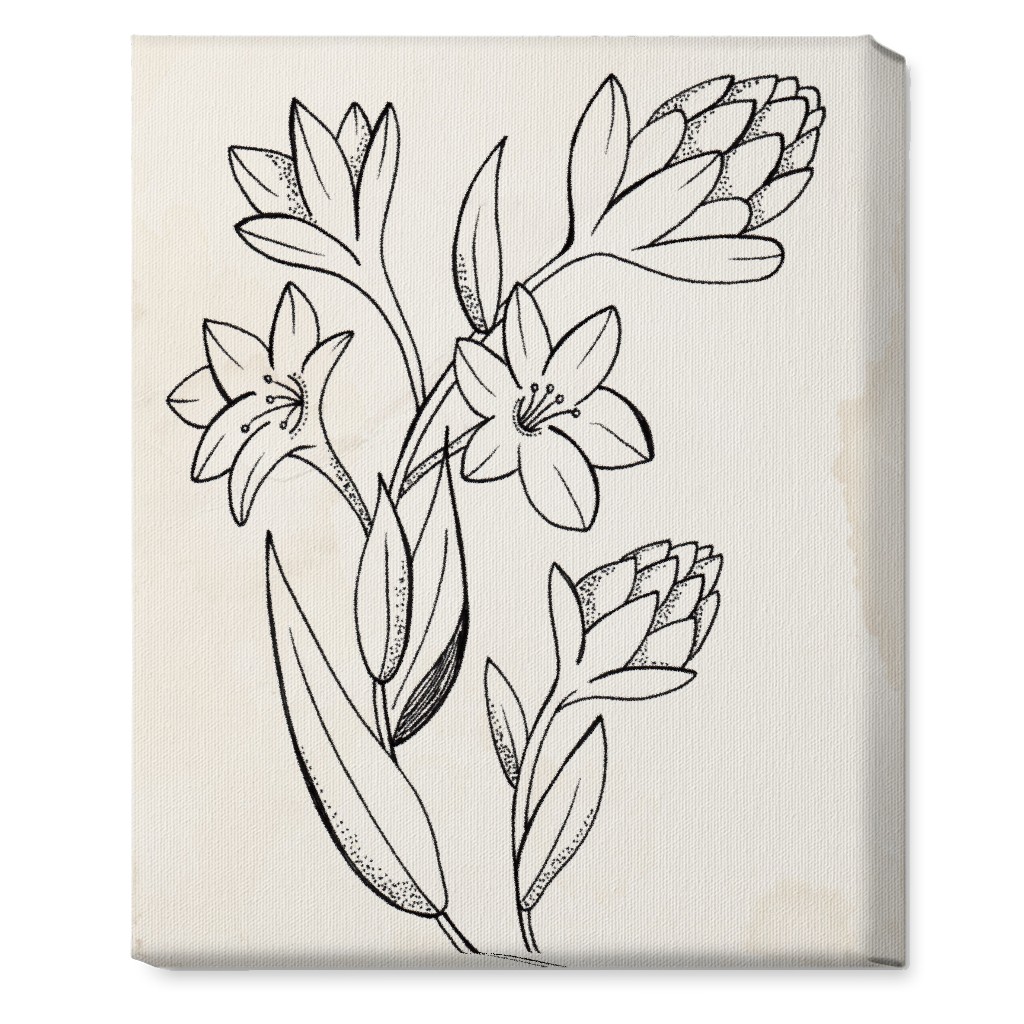 Vintage Tuberose Sketch - Beige and Black Wall Art, No Frame, Single piece, Canvas, 16x20, Beige