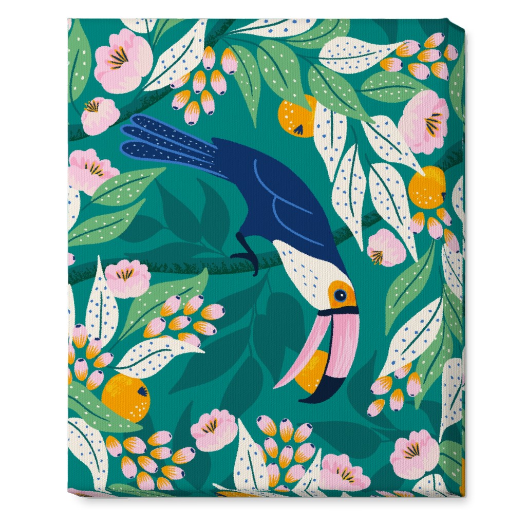 Toucan in Jungle - Multi Wall Art, No Frame, Single piece, Canvas, 16x20, Green