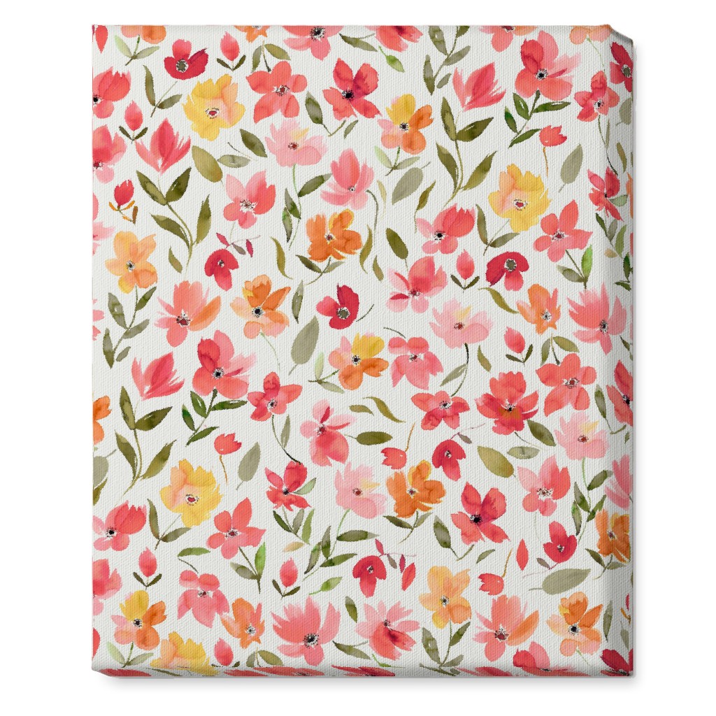 Fresh Flowers Watercolor - Pink and Yellow Wall Art, No Frame, Single piece, Canvas, 16x20, Pink