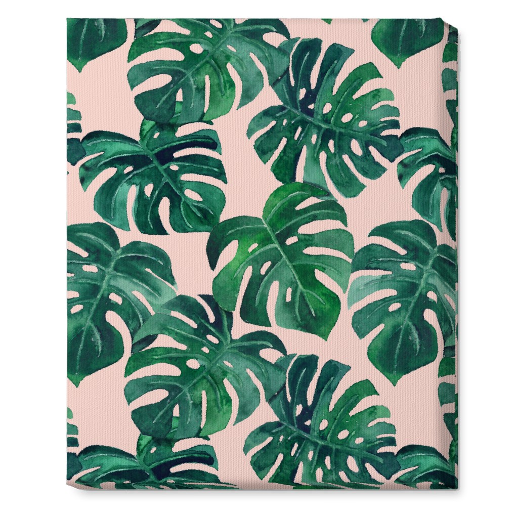 Watercolor Monstera Leaves Wall Art, No Frame, Single piece, Canvas, 16x20, Green