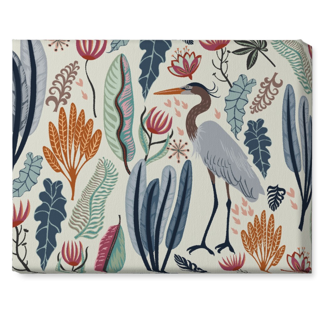 Heron and Plants - Multi on Cream Wall Art, No Frame, Single piece, Canvas, 16x20, Multicolor