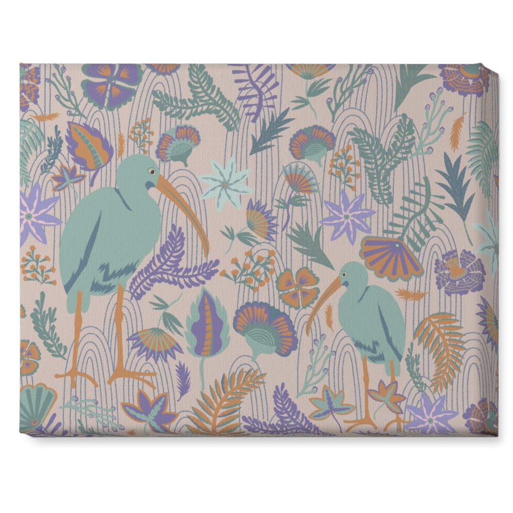 Ibis and Plants - Pink Wall Art, No Frame, Single piece, Canvas, 16x20, Multicolor