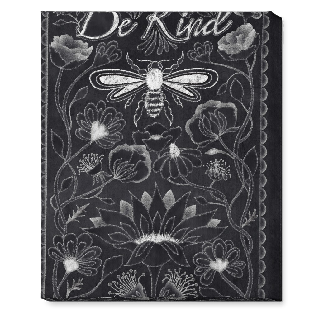 Be Kind Floral Wall Art, No Frame, Single piece, Canvas, 16x20, Black