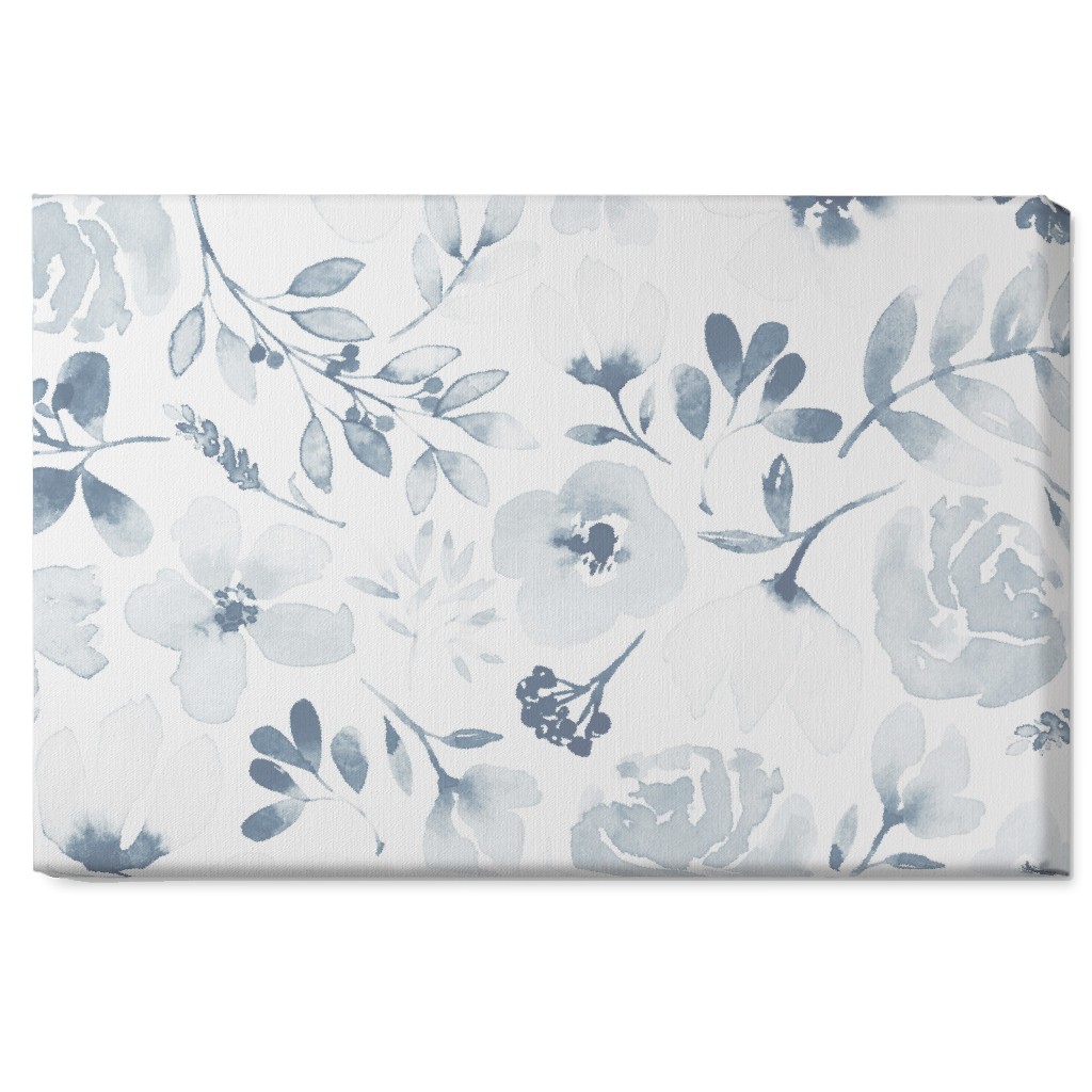 Faded Floral Watercolor - Light Blue Wall Art, No Frame, Single piece, Canvas, 20x30, Blue