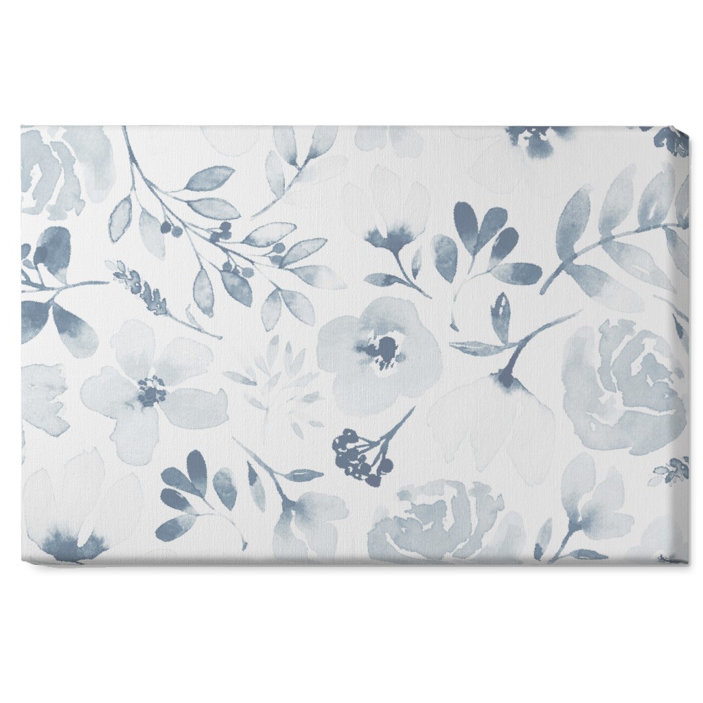 Faded Floral Watercolor - Light Blue Wall Art, No Frame, Single piece, Canvas, 20x30, Blue, True Blue