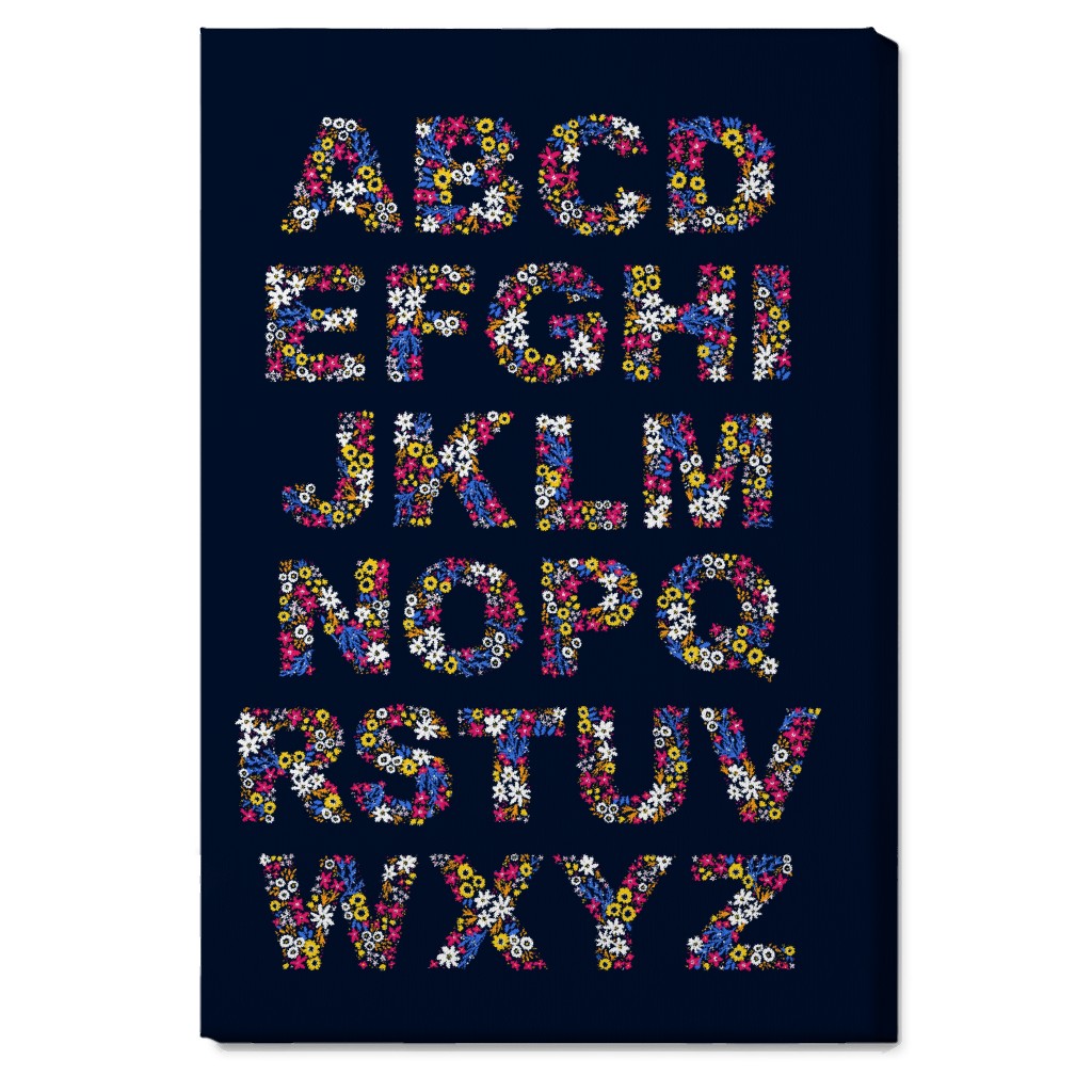 Rustic Wildflower Alphabet Wall Art, No Frame, Single piece, Canvas, 20x30, Blue, Dark Blue