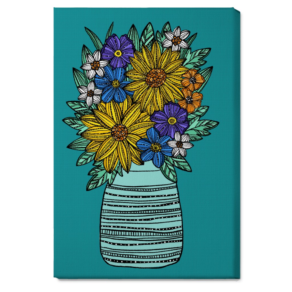 Sunflower Bouquet - Teal Wall Art, No Frame, Single piece, Canvas, 20x30, Multicolor