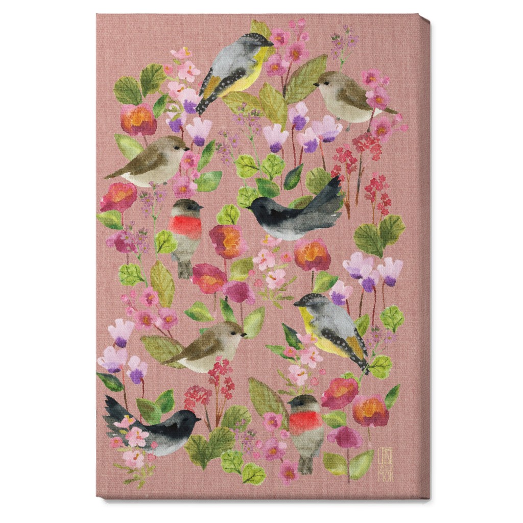 Winter Birds in the Garden Wall Art, No Frame, Single piece, Canvas, 20x30, Pink