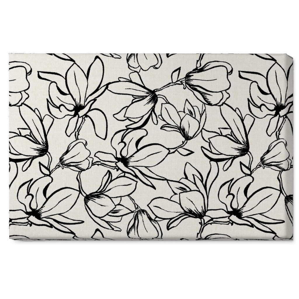 Magnolia Garden - Textured - White & Black Wall Art, No Frame, Single piece, Canvas, 20x30, Beige