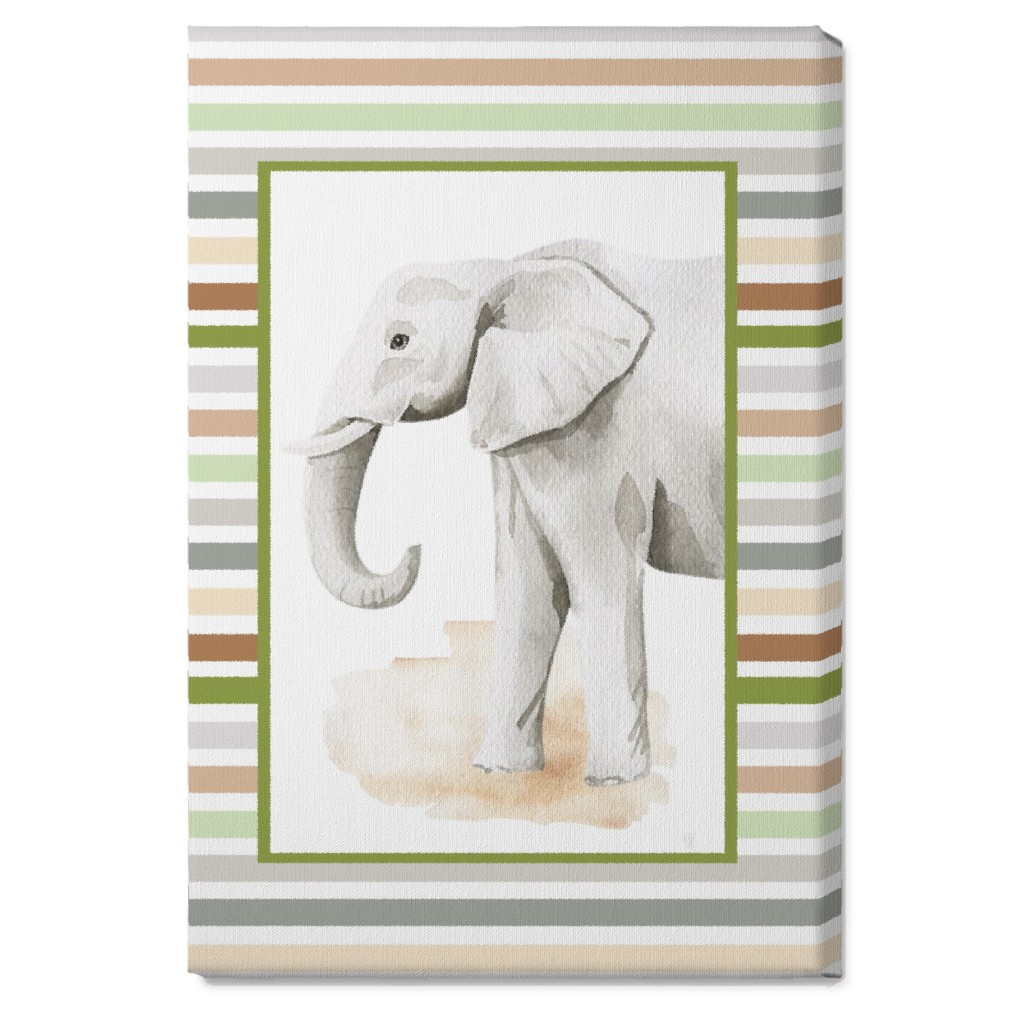 Jungle Safari Animals and Stripes - Elephant Wall Art, No Frame, Single piece, Canvas, 20x30, Multicolor