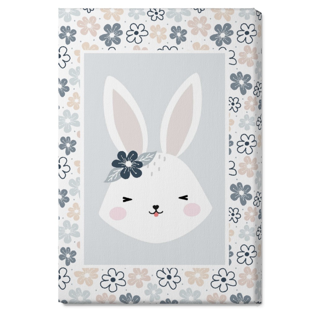 Spring Baby Girl Bunny - Neutral Soft Palette Wall Art, No Frame, Single piece, Canvas, 20x30, Blue, True Blue