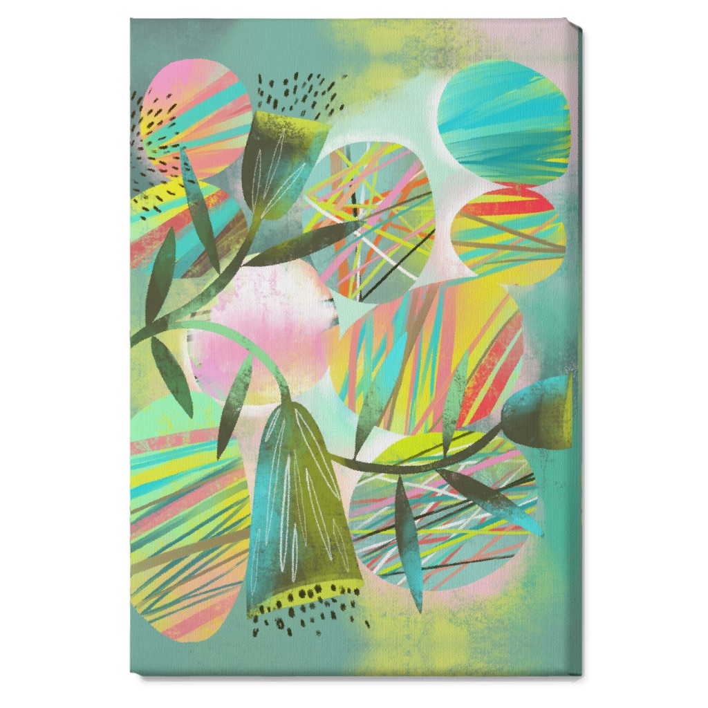 Botanical Abstract Playground - Multi Wall Art, No Frame, Single piece, Canvas, 20x30, Green, Classic Green