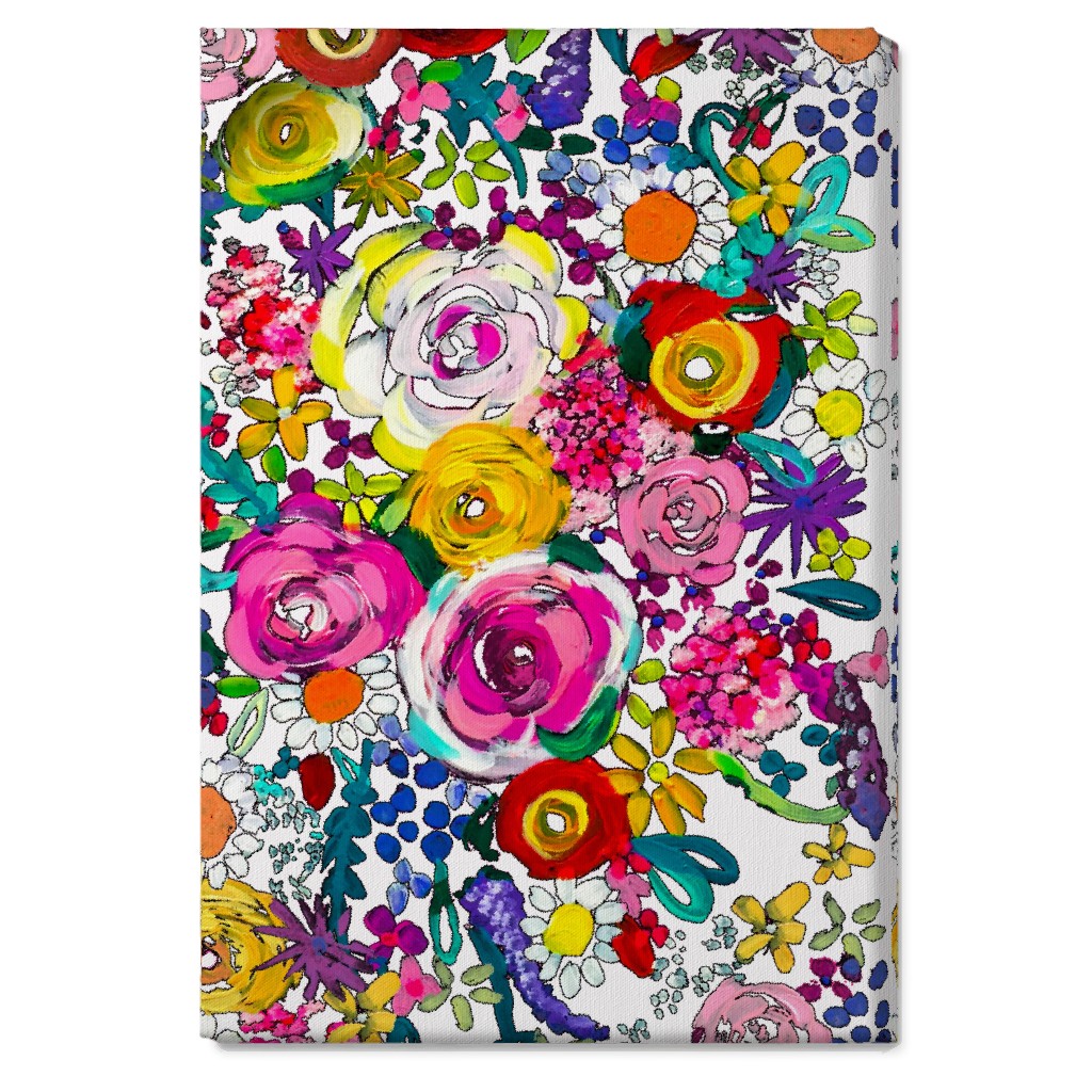 Les Fleurs Floral Painting Wall Art, No Frame, Single piece, Canvas, 20x30, Multicolor, Magenta