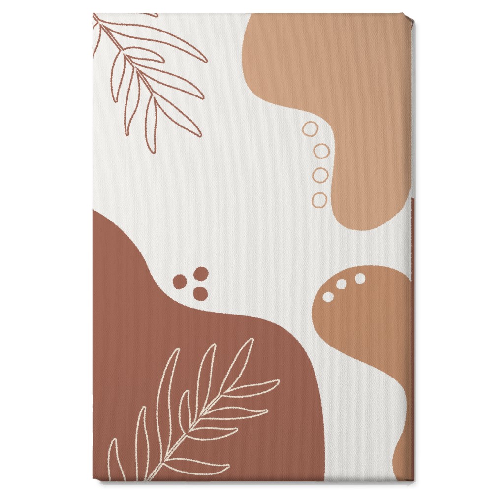 Abstract Shapes and Fern Leaves - Earth Tones Wall Art, No Frame, Single piece, Canvas, 20x30, Orange