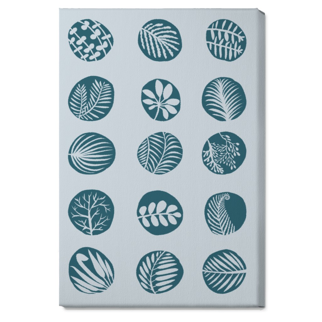 15 Round Leaves - Blue Wall Art, No Frame, Single piece, Canvas, 20x30, Blue, True Blue