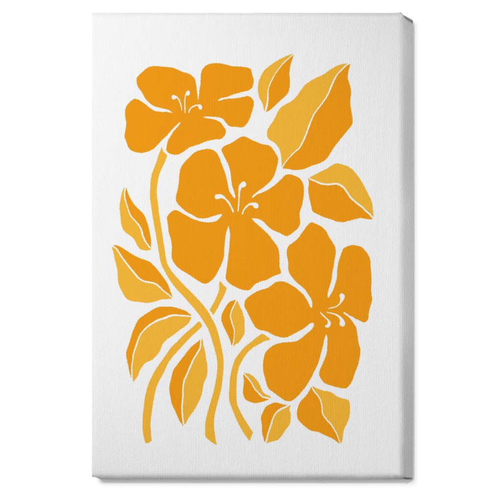 Minimalist Block Hibiscus Floral - Yellow Wall Art, No Frame, Single piece, Canvas, 20x30, Orange